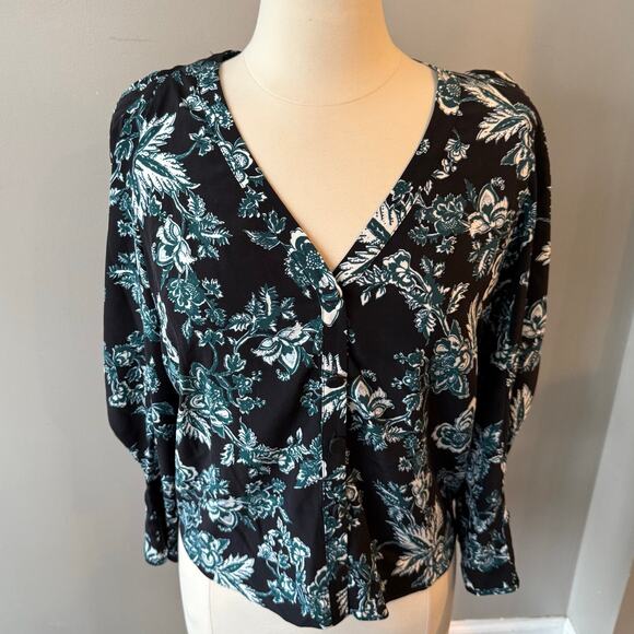Veronica Beard Isa Floral Button Down Front Silk Blouse Sz 4 Black Quiet Luxury - Picture 1 of 14